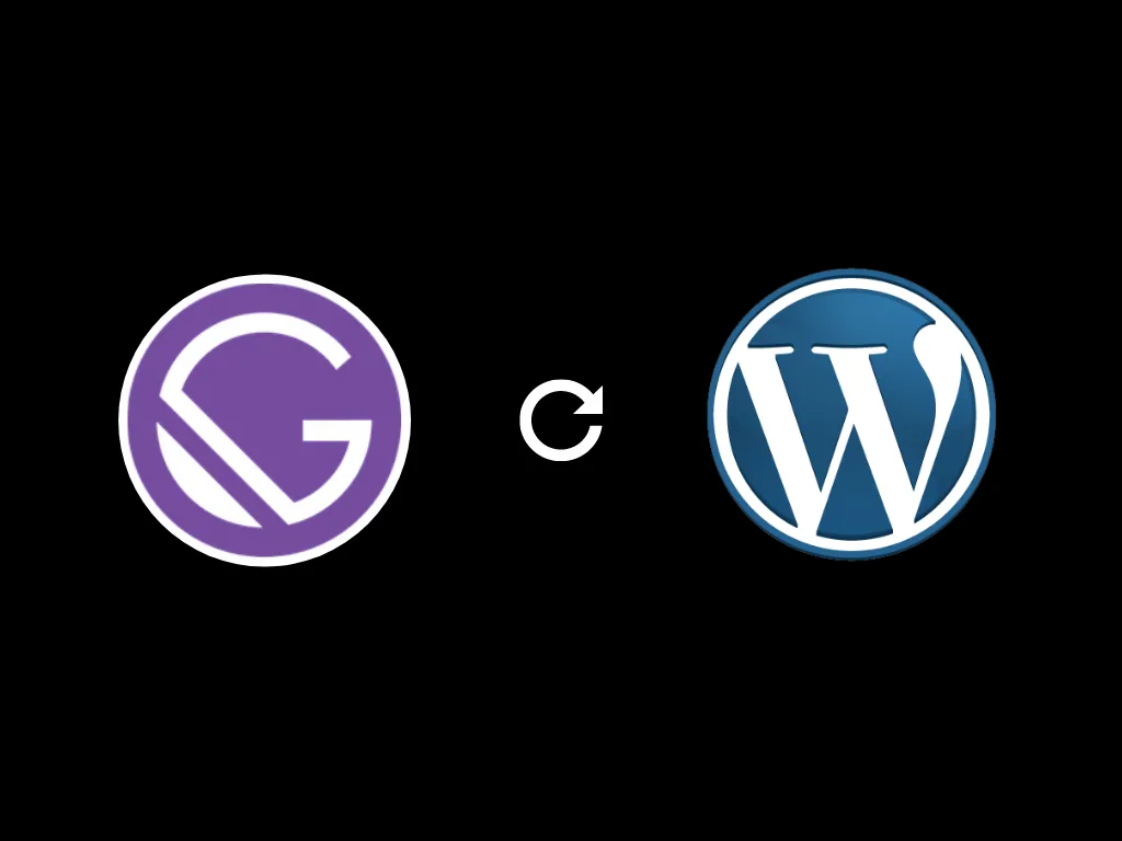 The Gatsby and WordPress logos separated by a circular arrow, on a black background.
